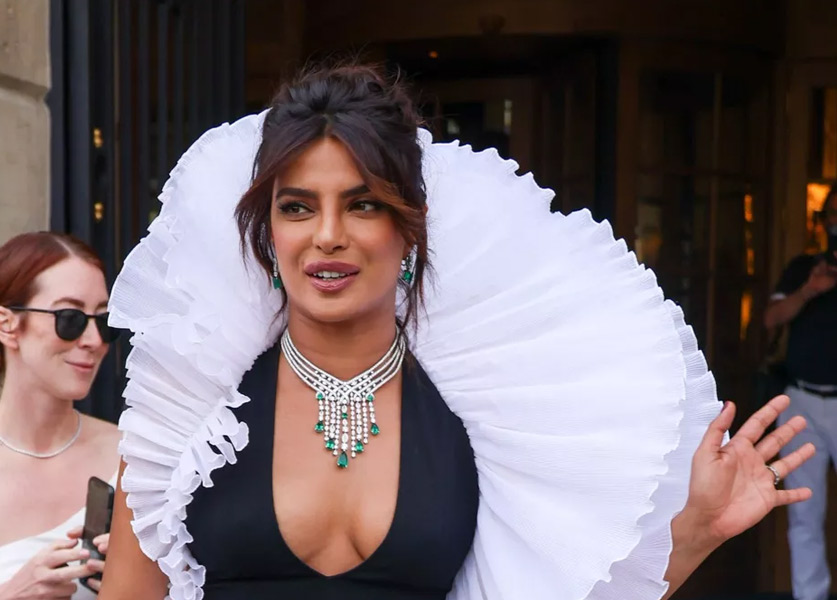 Priyanka Chopra Dazzles in an Oversized Collared Dress in Paris