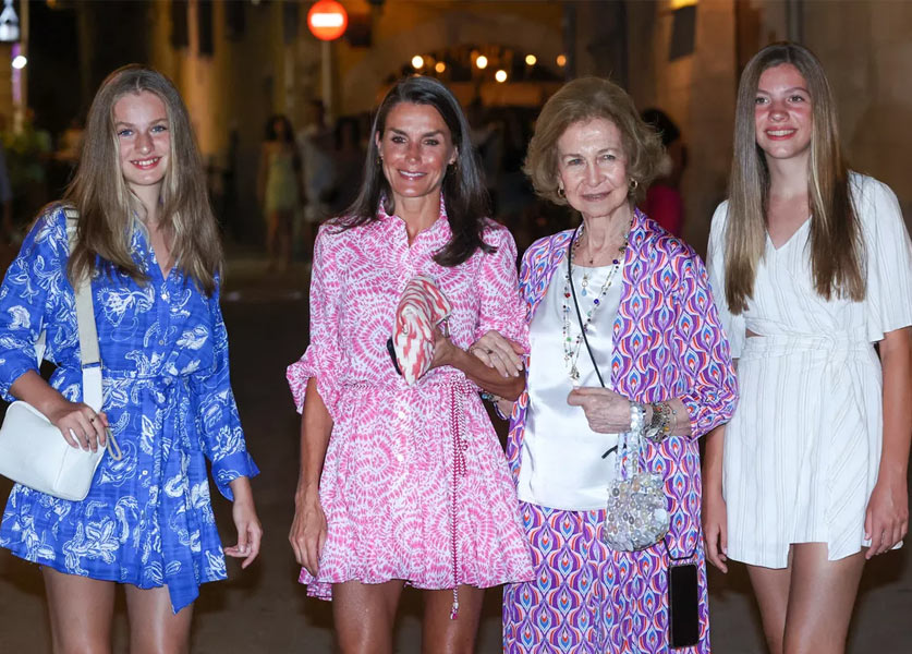Letizia of Spain and her Daughters in Short Printed Dresses