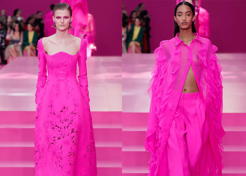 اللون الزهري يسيطر على أزياء دار Valentino لخريف وشتاء 2022/2023