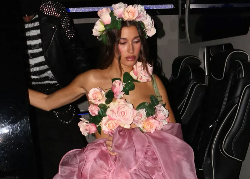 Hailey Bieber Reproduces Yves Saint Laurent Floral Dress