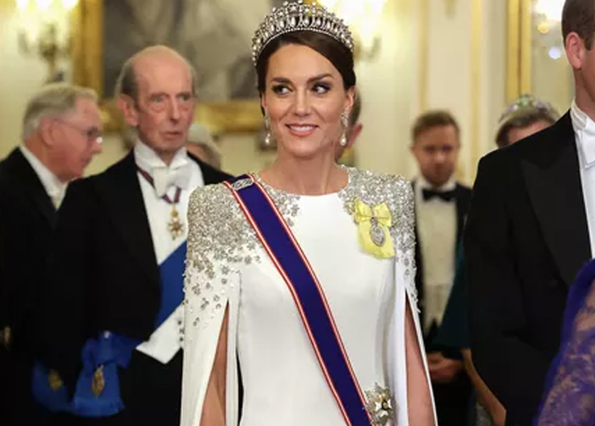 Kate Middleton in White Cape Dress at King Charles III's First Banquet Kate Middleton in White Cape Dress at King Charles III's First Banquet