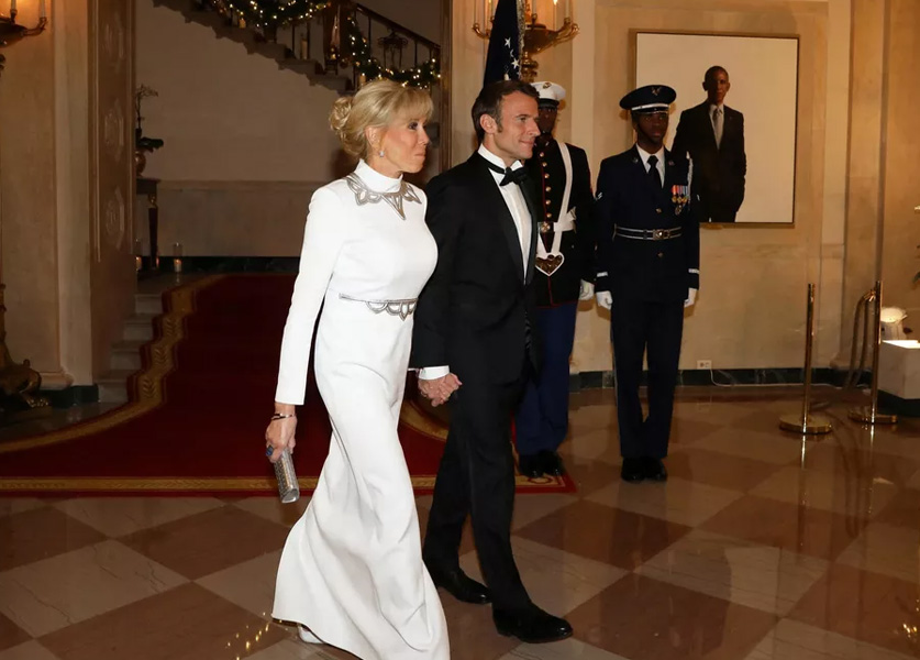 Brigitte Macron Stays True to the Immaculate Long Dress at the White House