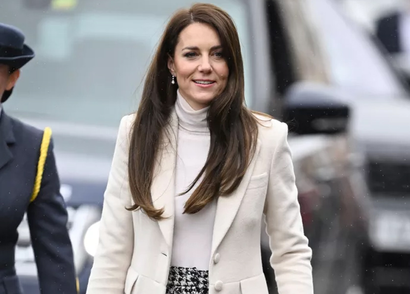 Kate Middleton Wears Monochrome Skirt during a Visit to Wales