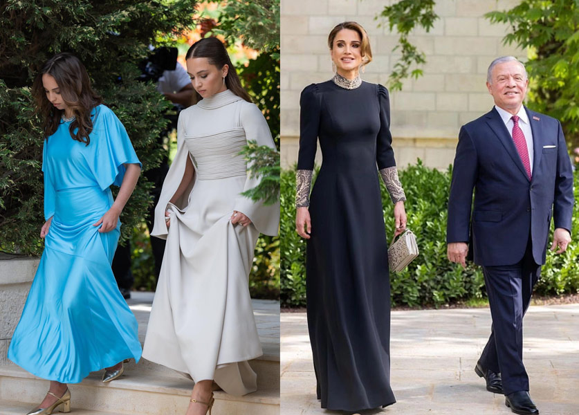 بالصور.. إطلالات الملكة رانيا وابنتيها خلال حفل زفاف الأمير الحسين