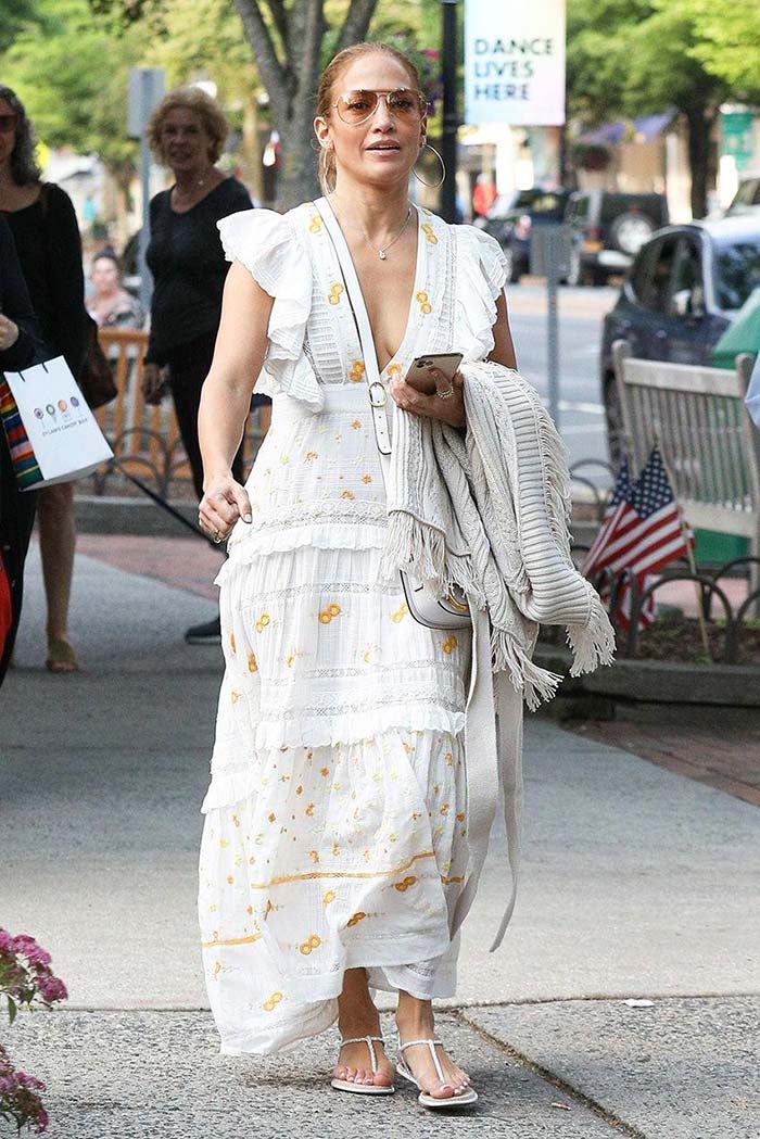 Jlo in white LoveShackFancy maxi dress