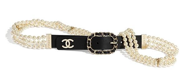 Calfskin, Glass Pearls & Gold-Tone Metal belt - Chanel