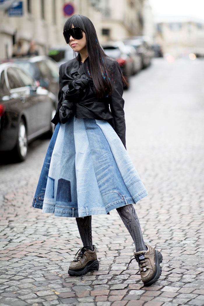 Fitted Denim Shirt + Swing Midi Skirt (Style Pantry) | Skirt fashion,  Fashion, Fitted denim shirt