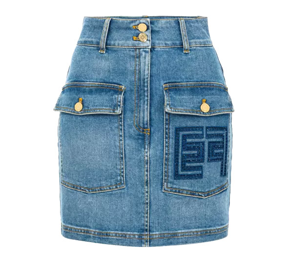 Embroidered Logo Skirt in Denim – Elisabetta Franchi