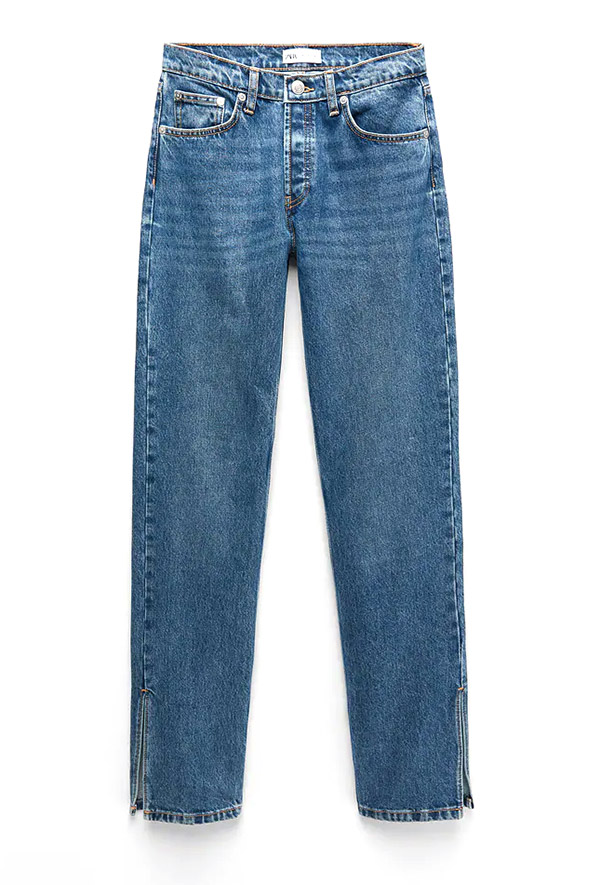 Mid-rise split straight full length jeans with split hems, ZARA