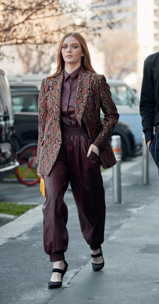Milan-Fashion-Week-Fall-2020-street-style-burgundy-leather