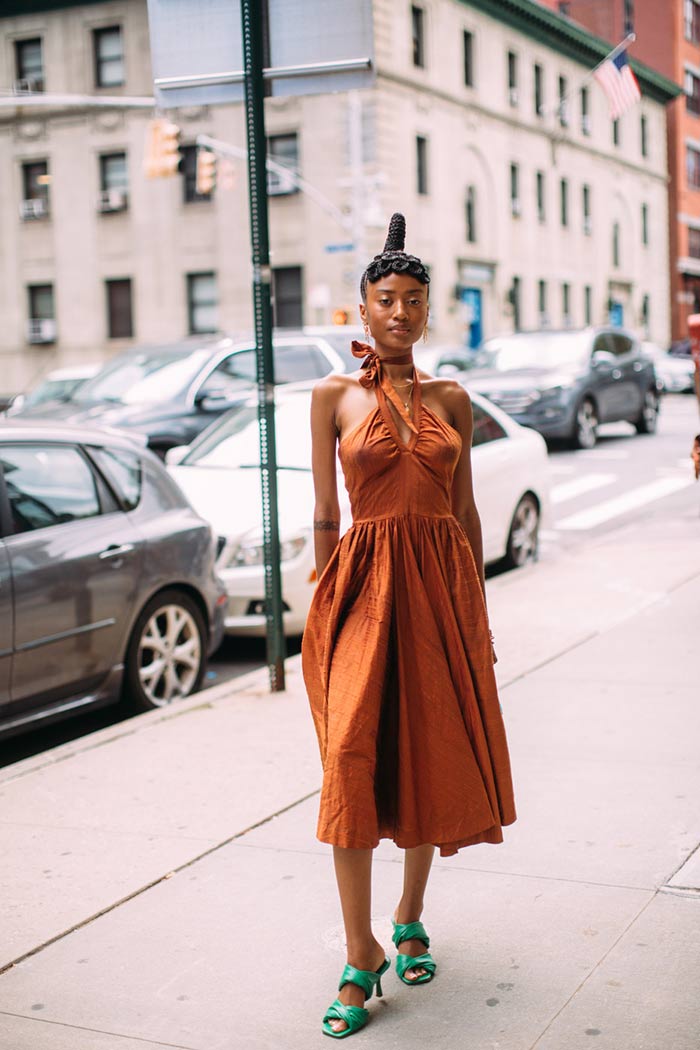 NYFW SS22 street style midi dress