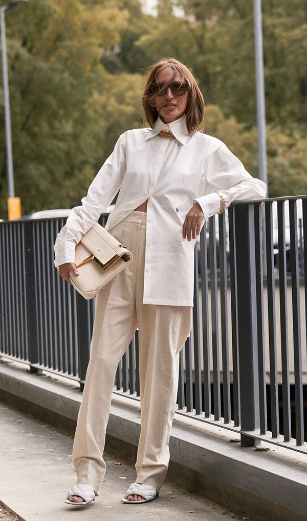 Spring Summer Outfits: white, navy, and a Pochette Métis Handbag