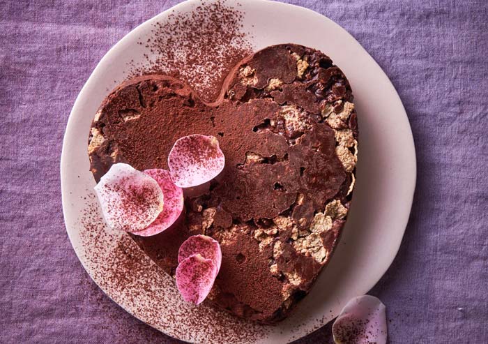 Chocolate cake and corn flakes