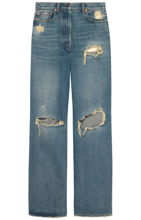 Ripped Eco Washed Organic Denim Pants - Gucci