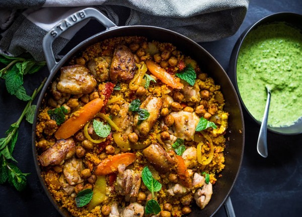 Tunisian tagine recipe with couscous and green sauce
