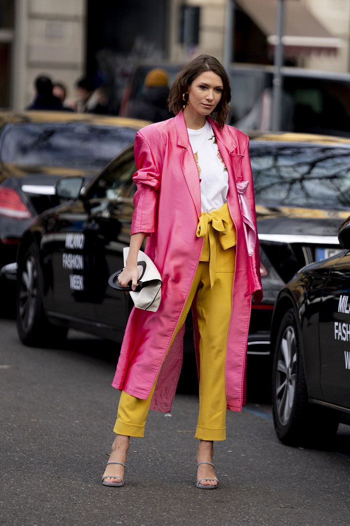 Yellow-pants-and-bright-pink-coat