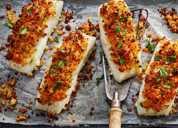 Grilled fish with parmesan cheese