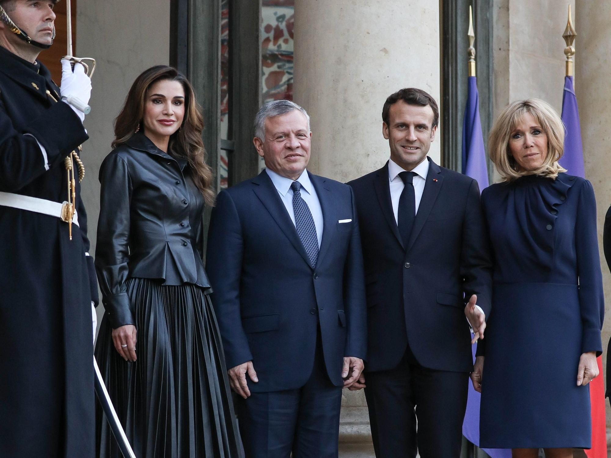 Brigitte Macron and Queen Rania of Jordan in Paris