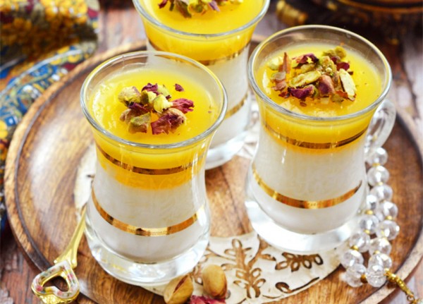 Milk rice pudding with orange cream