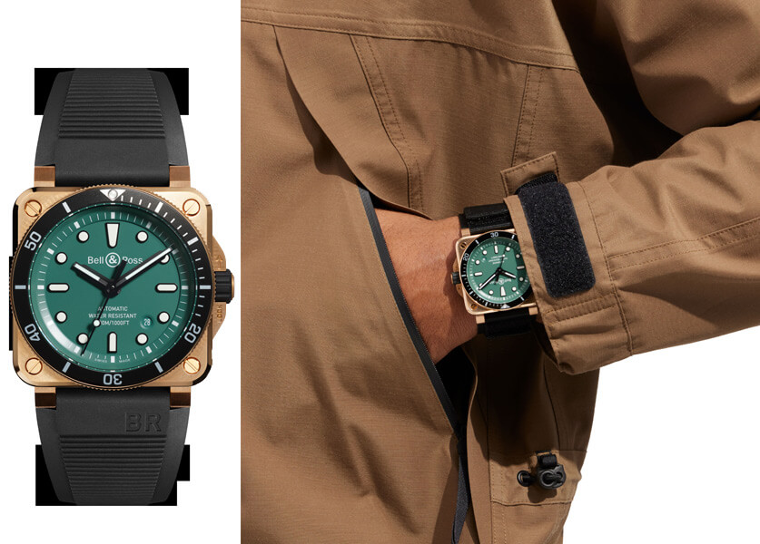 ساعة BR 03-92 Diver Black & Green Bronze الجديدة من Belle & Ross