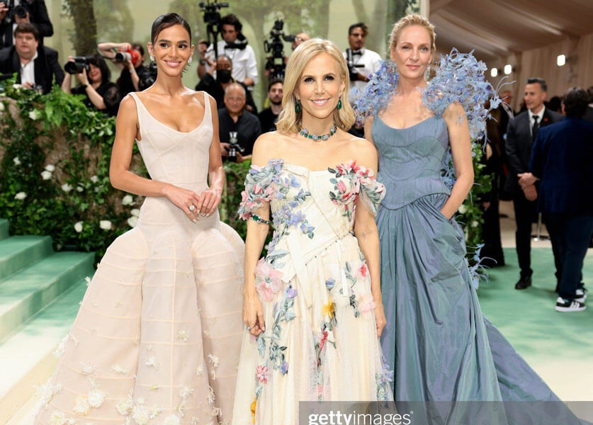 Uma Thurman and Bruna Marquezine in Tory Burch at the Met Gala