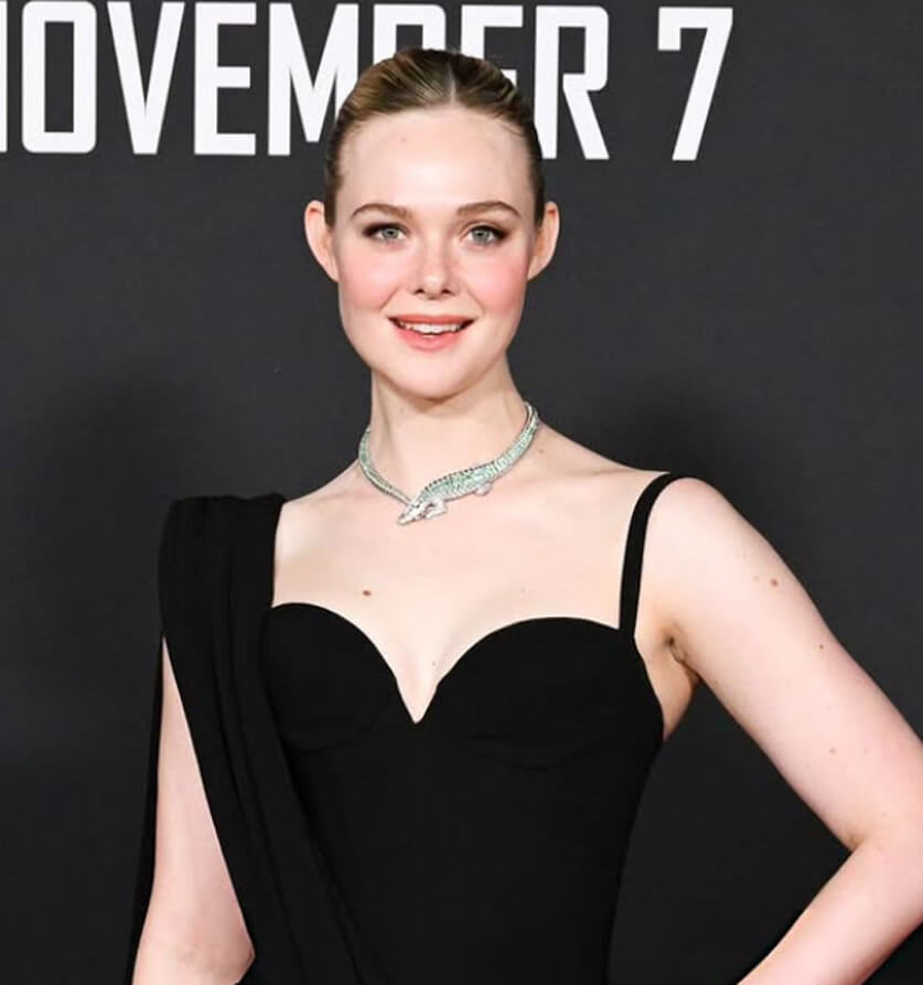 Elle Fanning in a Black Zuhair Murad Gown at the Predator: Badlands Premiere